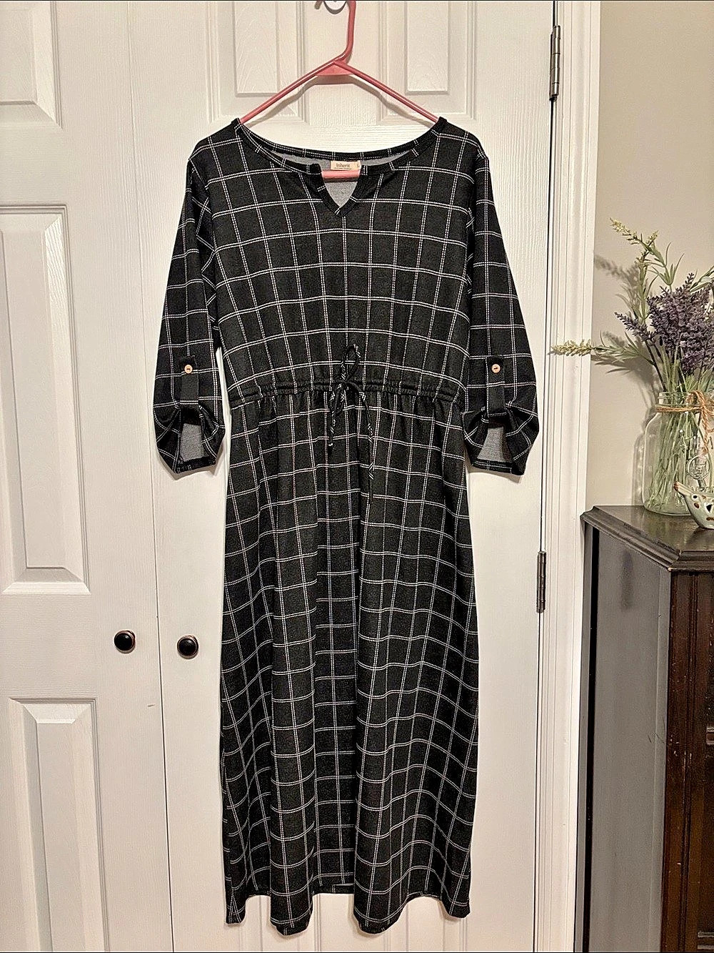 Inherit Clothing Co Checkered Midi Dress in Black & White Size Large